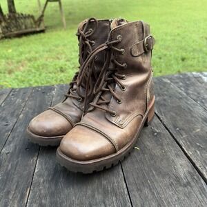 Harley Davidson Women's Brown Leather Boots Size 8 Lace Up Zip Up 84036